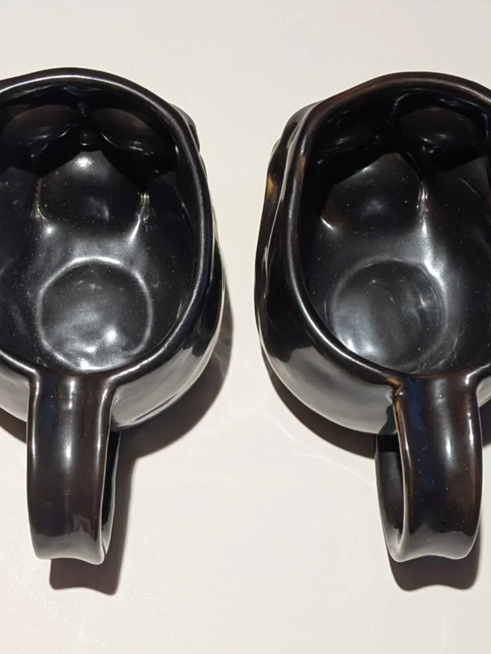 William Sonoma Halloween Ceramic Skull Coffee Mug Dark Brown Goth Set of 2 NEW